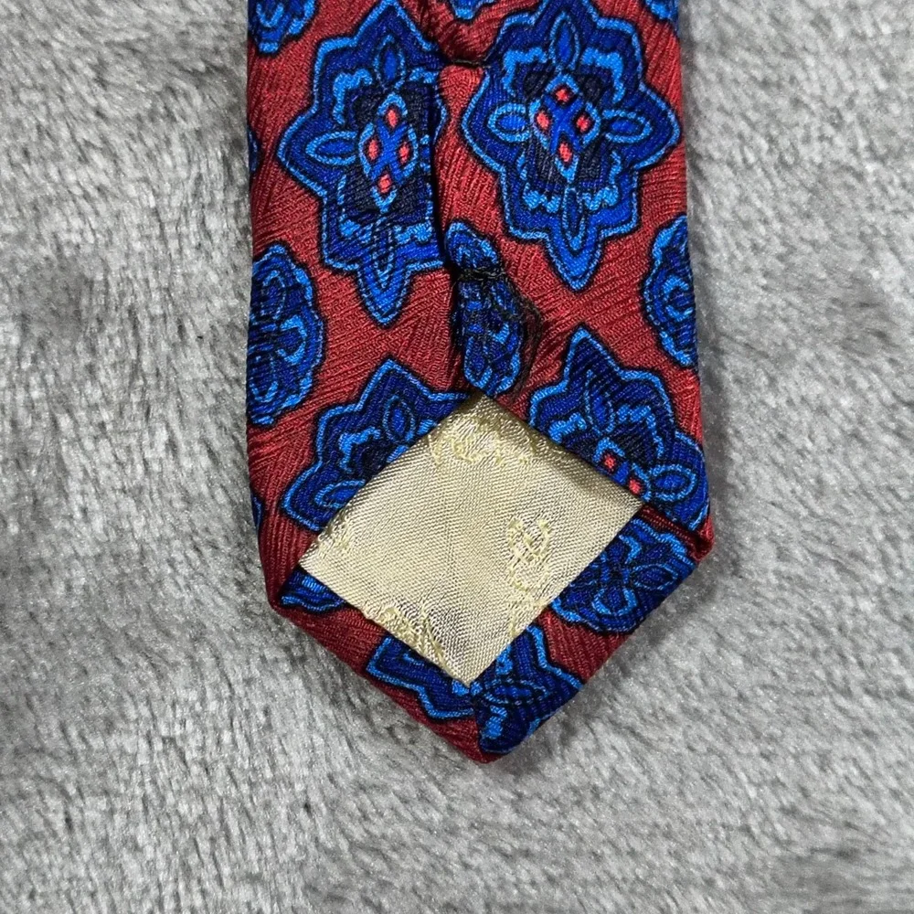 Vintage Gianni Versace Tie Blue Red Floral Geometric‎ Medallion Silk 57x4 Spain